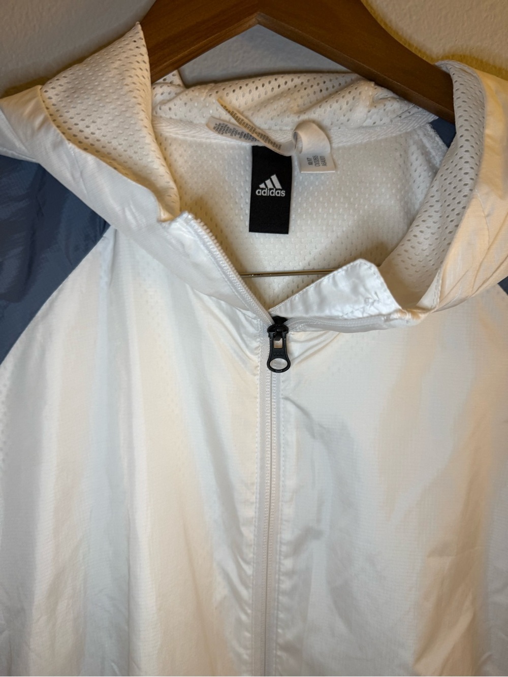 adidas White and Navy Colorblock Hooded Windbreaker - Picture 6 of 9